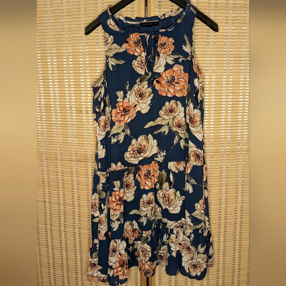 Sanctuary Floral Navy Oversized Dress with Tie Neck Line Detail